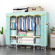 Simple wardrobe Steel pipe thickened cloth wardrobe thickened reinforced rental room household bedroom net red storage cabinet wardrobe