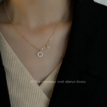 Korean h-letter necklace lady niche design sense light luxury sterling silver ins simple pendant choker not fade