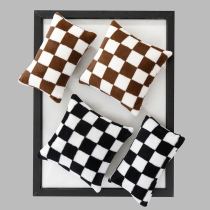 Holding pillow sofa backrest-like room bedside cushions upscale down core Ins chessboard plaid Plush Waist Pillow Soft Bag