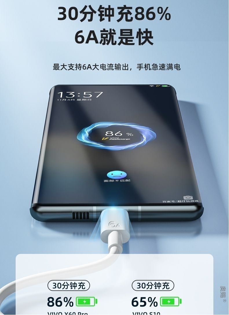 适用vivos6数据线快充s6充电线原装s6充电器专用快充头双引擎闪充
