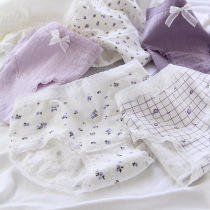 (5 pieces)Japanese lace small floral gentle purple girl cotton crotch lace panties