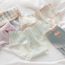 (3 pieces)”Between the flowers and the moon when the wind and the moon full Fuso literary checkered girl briefs breathable