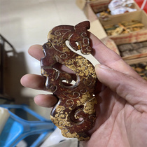 Stone Sheet Dragon Red Mountain Culture Imitation Ancient Jade Yellow Qin Color Pendant High Ancient Jade Sleeve Jade Ancien Polished Neck Items Swing Pieces Jade Dragon