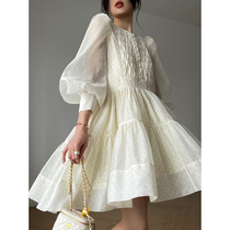 Aconiconi｜ Cloud and Ink Cain Don't be a white dress autumn dress female French lady senior first love skirt