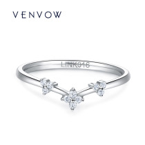 VENVOW drill ring 18K gold four-leaf grass diamond ring female platinum real drill V-shaped ring guard laminated wear