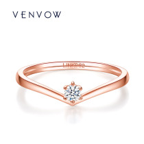 VENVOW Jewelry 18k Gold Heart-shaped Ring Rose Gold Diamond Ring Female Guard Tail Ring Wearing Fashion