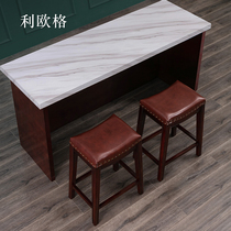 American solid wood leather cowhide bar chair Household island chair high stool bar stool without backrest 55cm high chair