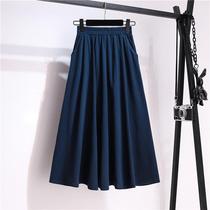 New skirt women pleated skirt A Medium-length dress high waist thin elastic waist big swing big size cotton skirt tide