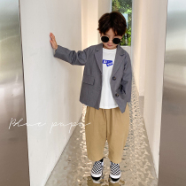 Shrimp paste hemp childrens clothing boy suit jacket autumn and winter style 2022 new baby handsome casual childrens top trend