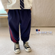 Shrimp paste hemp childrens clothing boys pants spring and autumn 2022 new foreign style baby autumn clothing childrens sports pants tide