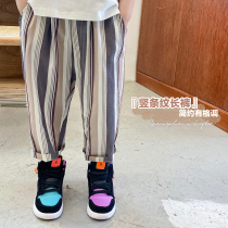 Shrimp paste hemp childrens clothing boys pants childrens striped trousers spring and autumn new baby casual pants summer thin anti-mosquito pants