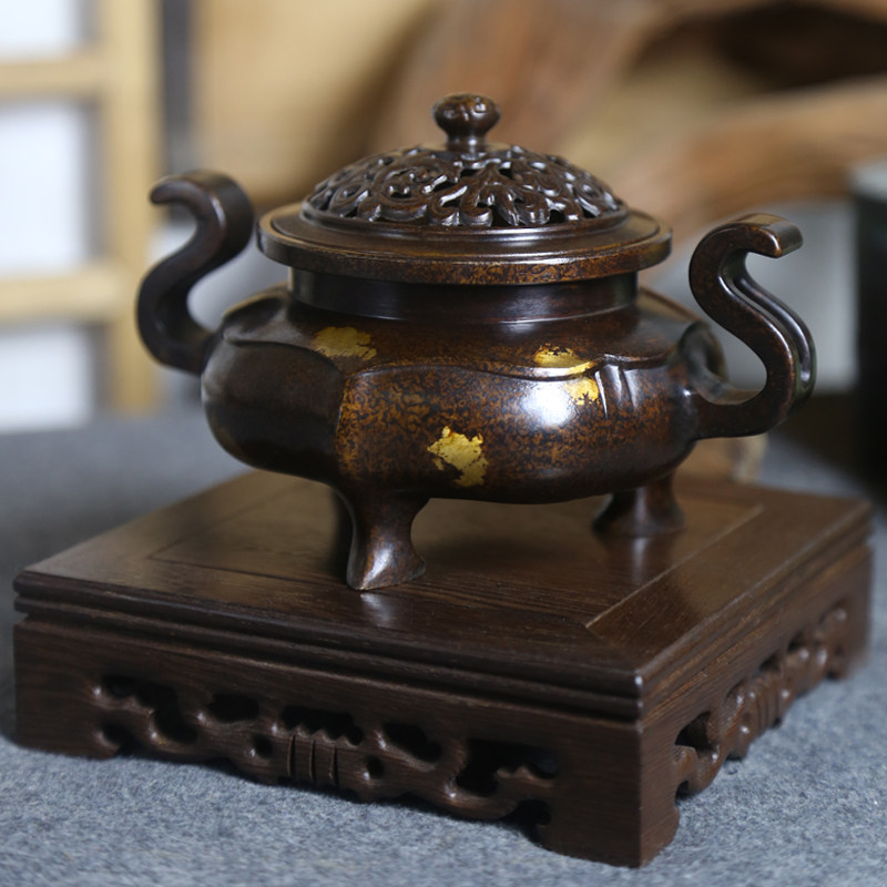 朝冠耳海棠香炉熏香炉黄铜苏工点金茶道沉香盘香炉家用室内檀香炉