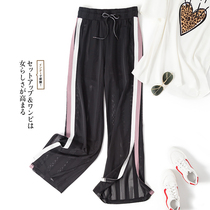 Black Ice Silk Broadlegged Pants Woman Spring Autumn High Waist Pituitary Comfort Snow Spinning Casual Loose Pants Summer Thin Straight Drum Pants Tide