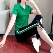 Sports Casual Suit Women 2022 Summer new loose Slim Broadlegged Pants Fashion Lady Running Two Sets
