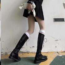 JK lace socks in Lolita socks black with calf white Japanese boots long lace