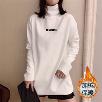 Autumn and winter high collar Long sleeves T-shirt female plus suede thickened mid-coat over hip and bottom-shirt pure cotton blouse