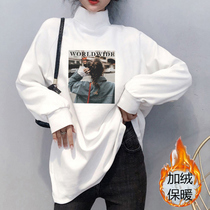 Autumn and winter Korean version half-high collar necropolis thicken thickened with medium length European station loose for casual big code blouses pure cotton