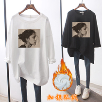 2021 pure cotton long sleeve t-shirt woman in Korean version loose with long and autumn winter big code plus suede thickened undershirt