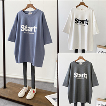 2022 new short sleeve t-shirt woman mid-length Korean version loose casual minimalist pure cotton letter printed blouses summer