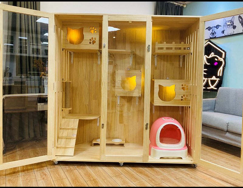 小型笼子猫屋通用室内带厕所大型猫笼家用猫舍木质别墅玻璃展示柜