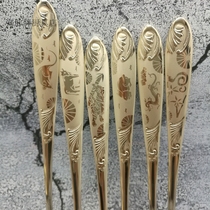 12 Zodiac 12 Zodiac Zodiac imported from Korea 304 stainless steel tableware metal Korean gold solid flat chopsticks spoon