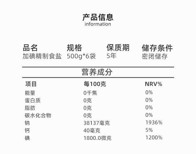 新低云南盐业白象牌加碘精制食盐500gx6袋98元包邮