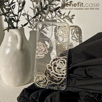 Minimalist retro love flowers apply Apple 13 mobile phone shell iPhone12proMax creative 12mini transparent black rose xr xs 8plus 7 6s