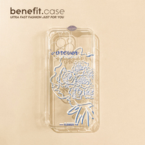 Benefit Small Crownins Wind Blue White Rose Flowers Apply Apple 13promax Mobile Phone Shell iphone12 Transparent Mini xsmax art xr full package