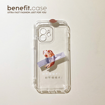 Benefit creative cute adhesive tape cat applies Apple 13promax personality mobile phone shell iphone12mini protective sleeve xsmax personality xr transparent 8pl