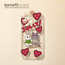 Benefit Japan-ROK cartoon grey cat white rabbit applies Apple 13promax mobile phone shell cartoon iphone12mini creative xsmax cute xr transparent 8pl