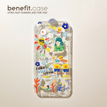 Benefit Japan-ROK oil painting Qingfa girl applies Apple 13promax mobile phone shell creative iphone12mini cartoon xsmax transparent shell xr lovers 8p