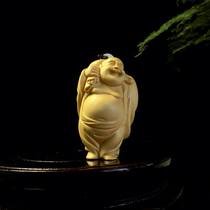 Boxwood carving creative key chain cloth bag Maitreya Buddha ornaments handle pieces to play Wenwan hand-carved pendant
