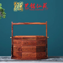 Barry Dalbergia Five Blessings three-layer hand basket retro Chinese food box classical home decoration carrying box carved lunch box