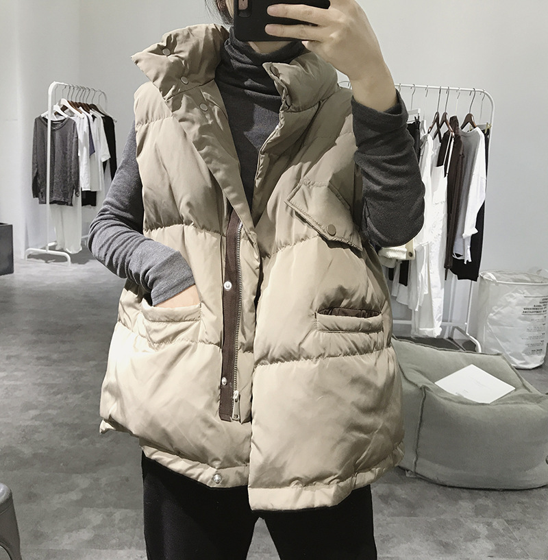 AXZK Down Cotton Vest Women's 2021 Fall/Winter New Korean Edition Vertical Collar Loose Thickened Short Clip Jacket Shoulder Women