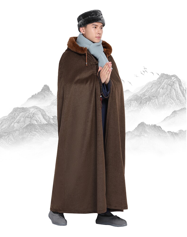 冬季打坐禅修披风加厚绒斗篷僧服保暖风衣僧衣大衣僧装居士服男女