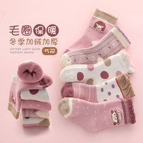 Girls socks thickened and velvet childrens autumn and winter cotton mid-tube socks warm terry big childrens baby towel socks