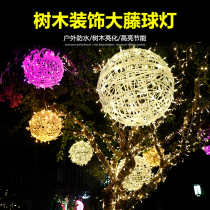 Led rattan ball light outdoor waterproof hanging tree colored lights street tree brightening engineering decorative lamp luminous round ball lamp