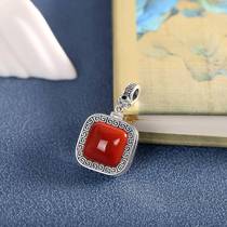 s925 silver inlaid with southern red agate pendant Thai silver fine workmanship retro old Gawu box pendant
