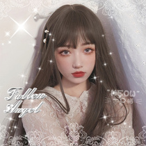 Mouthful meow wig female long hair air bangs long straight hair natural net red round face Lisa female group color lo wig set