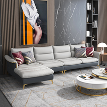 Italian style real leather sofa modern minimalist Nordic light lavish small family type full dress straight row trio position living-room composition suit