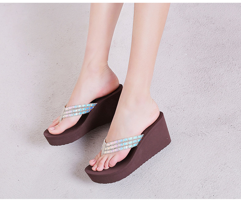 宝人拖鞋女2022年夏季新款凉拖坡跟厚底超高跟粗跟人字拖夹脚外穿