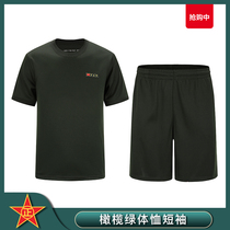 Speed Dry Short Sleeve Physical Fitness Men Casual Physical Olive Green Fitness Round Collar Speed Dry