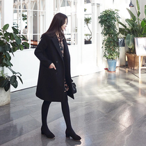 Black Cashmere Woolen Coat Women's Spring and Autumn 2021 New Skinny Medium and Long Small Woolen Coat