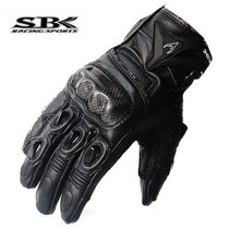 SBK New Carbon Fiber Autumn Winter Genuine Leather Riding Gloves All Season Full Finger Male Locomotive Cross-country Racing ST-10