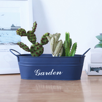 Vintage Nostalgic Wrought Iron Fleshy Flower Pot Creative Balcony Decorative Basin Made Old Tin Bucket Oval Flower Pot Double