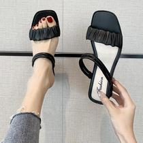 In 2021 the new slippers woman Xiaomei and the word dew wearing sandals and thick heels and cold slippers in the heel