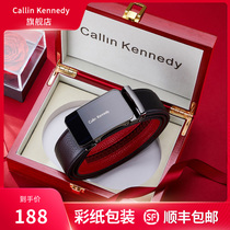 Callin Kennedy Red Belt mens leather head layer cowhide automatic buckle Ben year Wild Mens belt