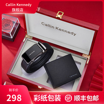 Callin Kennedy belt gift box wallet set mens leather high grade mens belt pure cowhide automatic buckle