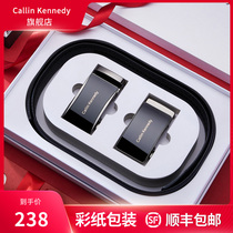 Callin Kennedy double buckle head gift box belt mens leather automatic buckle mens belt pure cowhide leather