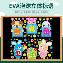 Book Sanitary Corner Kindergarten Wall Stickers Classroom Placement Ring Innovation Small School Class Black Board Newspaper Decoration Slogan